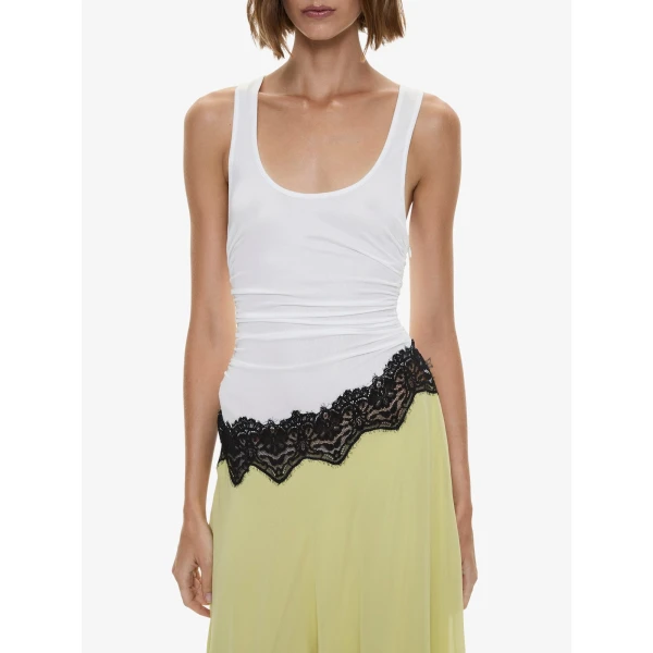 Christopher Esber Cutaway Lace Gathered Tank Dress in Chartreuse Multi, view 3