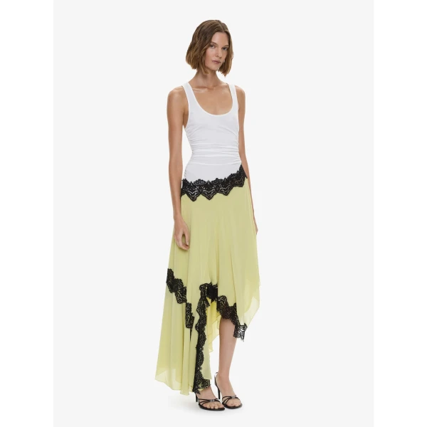 Christopher Esber Cutaway Lace Gathered Tank Dress in Chartreuse Multi, view 4