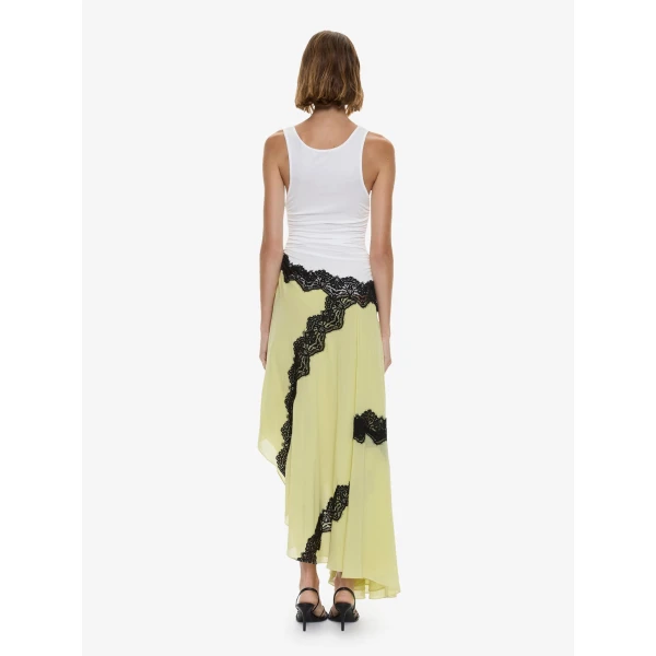Christopher Esber Cutaway Lace Gathered Tank Dress in Chartreuse Multi, view 5
