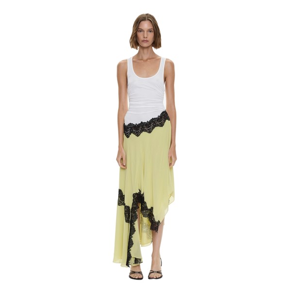 Christopher Esber Cutaway Lace Gathered Tank Dress in Chartreuse Multi