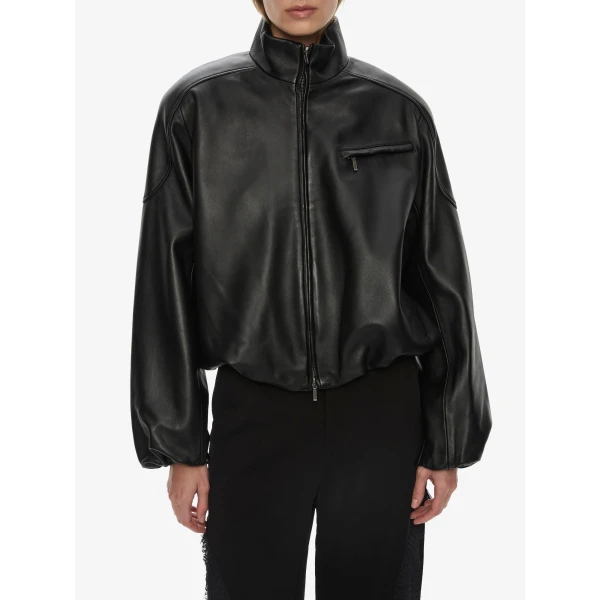 Christopher Esber Dannie Leather Bomber in Black Jacket, view 3