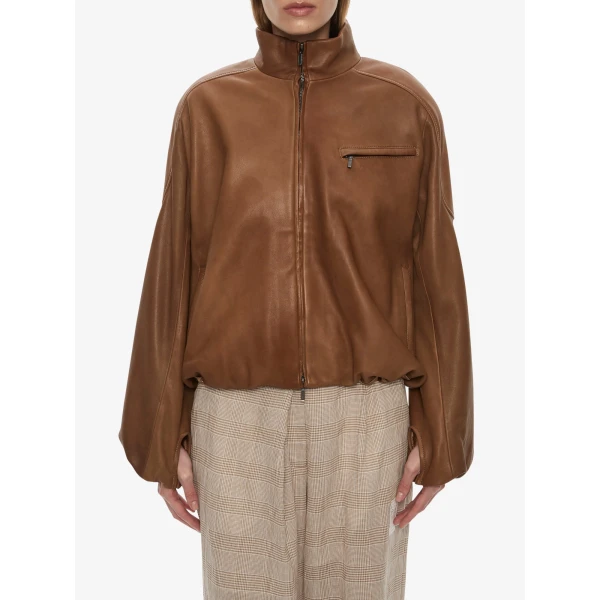 Christopher Esber Dannie Leather Bomber in Mud Jacket, view 4