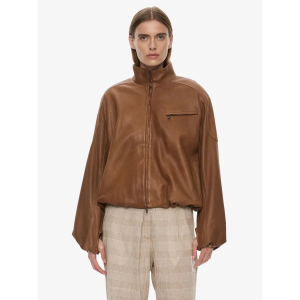 Christopher Esber Dannie Leather Bomber in Mud Jacket, view 5