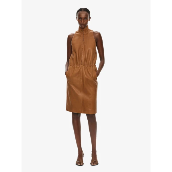 Christopher Esber Dannie Leather Zipped Dress in Cognac, view 2