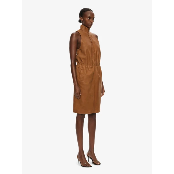 Christopher Esber Dannie Leather Zipped Dress in Cognac, view 3