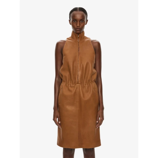Christopher Esber Dannie Leather Zipped Dress in Cognac, view 5