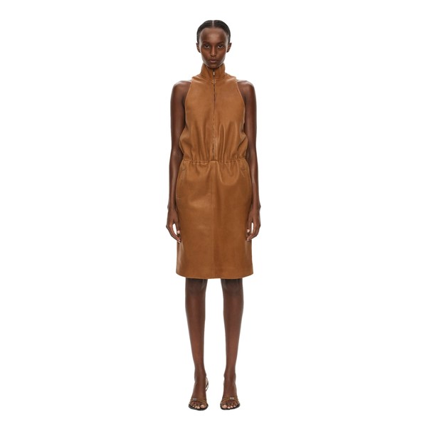 Christopher Esber Dannie Leather Zipped Dress in Cognac