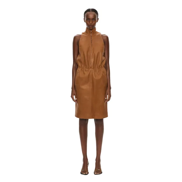 Christopher Esber Dannie Leather Zipped Dress in Cognac