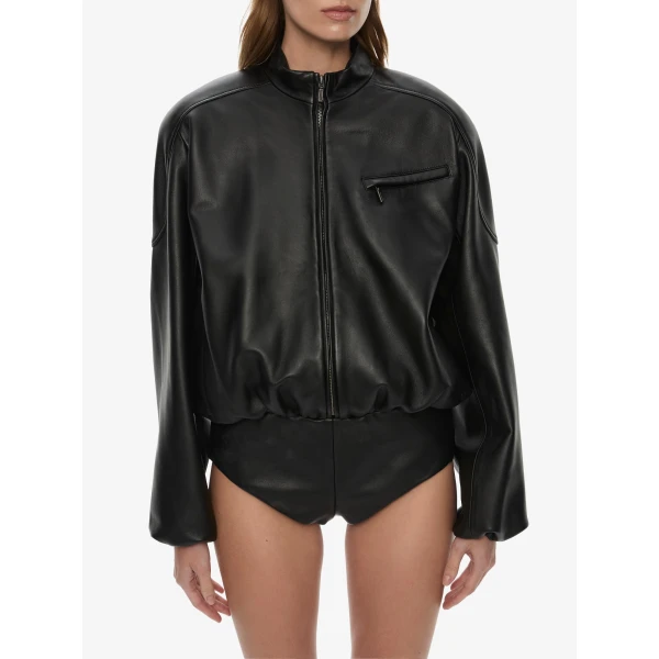 Christopher Esber Dannie Leather Zipped One Piece in Black Dress, view 3