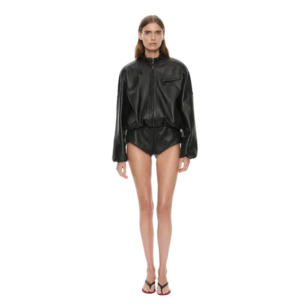 Christopher Esber Dannie Leather Zipped One Piece in Black Dress