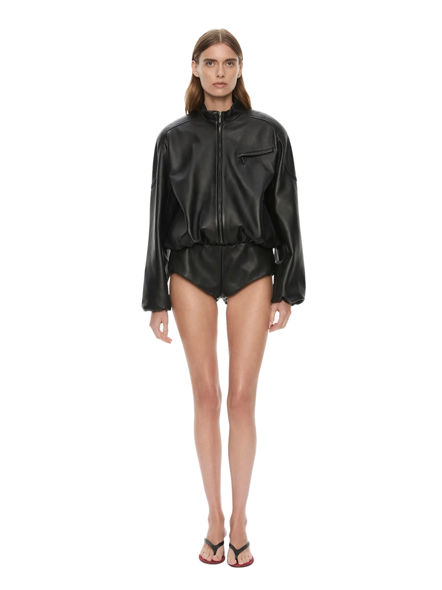 Christopher Esber Dannie Leather Zipped One Piece in Black