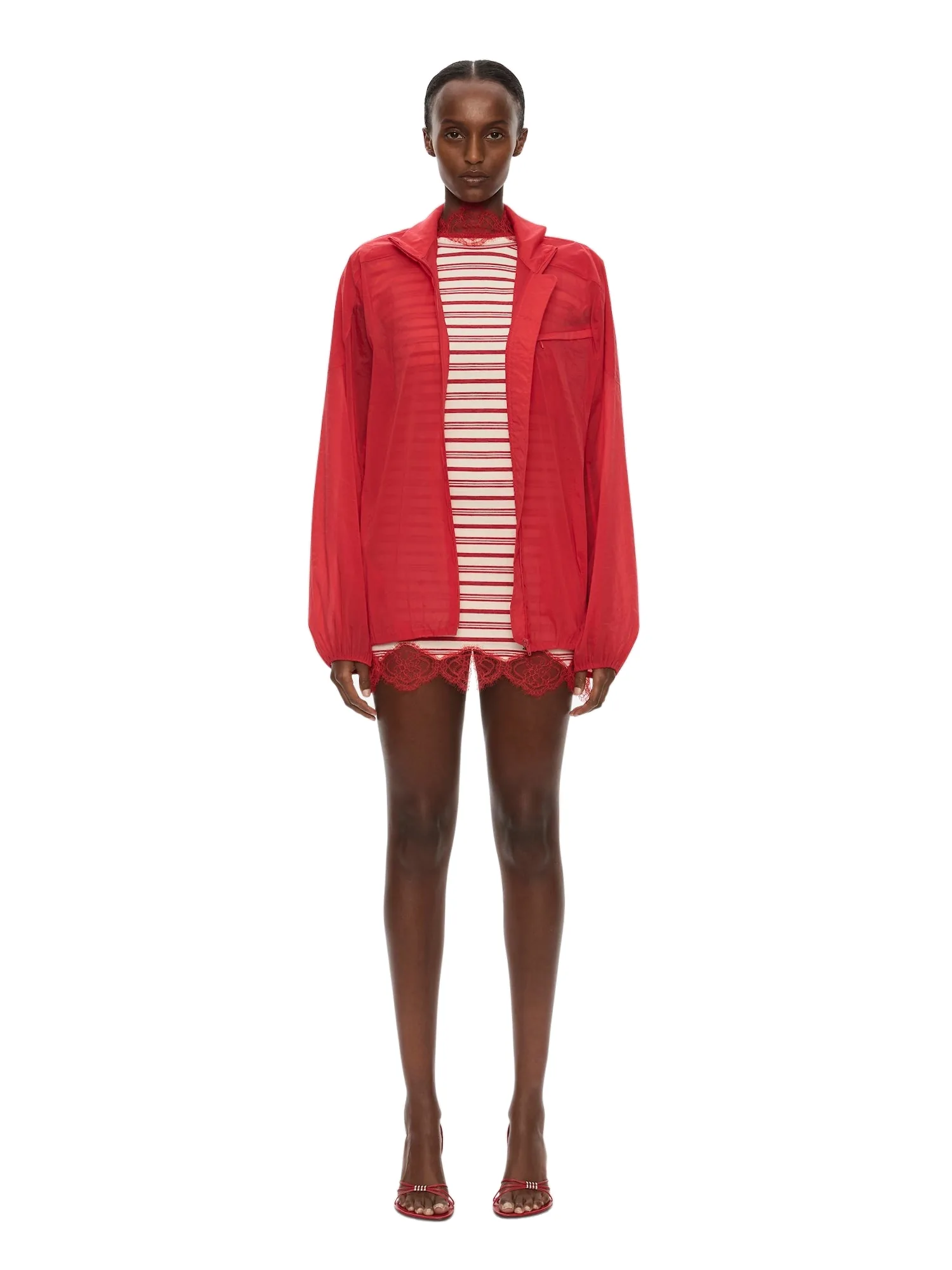 Christopher Esber Dannie Lucent Mottled Sheer Bomber in Flame