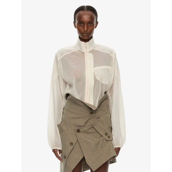 Christopher Esber Dannie Lucent Mottled Sheer Bomber in White Jacket, view 6