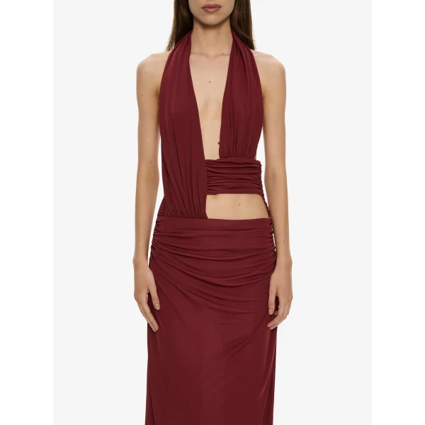 Christopher Esber Draped Cummerbund Jersey Dress in Wine, view 2
