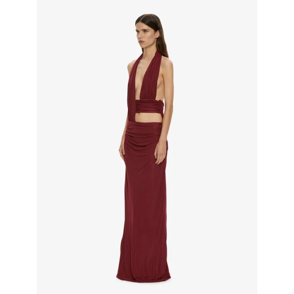 Christopher Esber Draped Cummerbund Jersey Dress in Wine, view 3