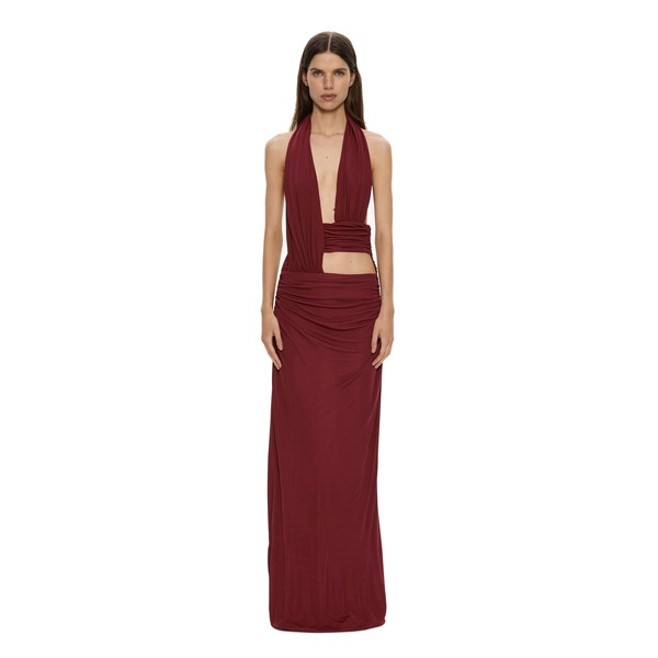 Christopher Esber Draped Cummerbund Jersey Dress in Wine