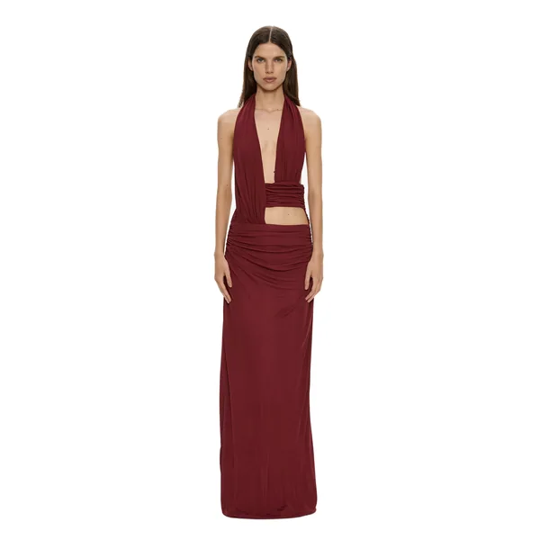 Christopher Esber Draped Cummerbund Jersey Dress in Wine