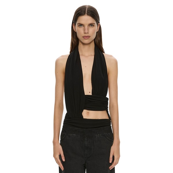 Christopher Esber Draped Cummerbund Jersey Top in Black
