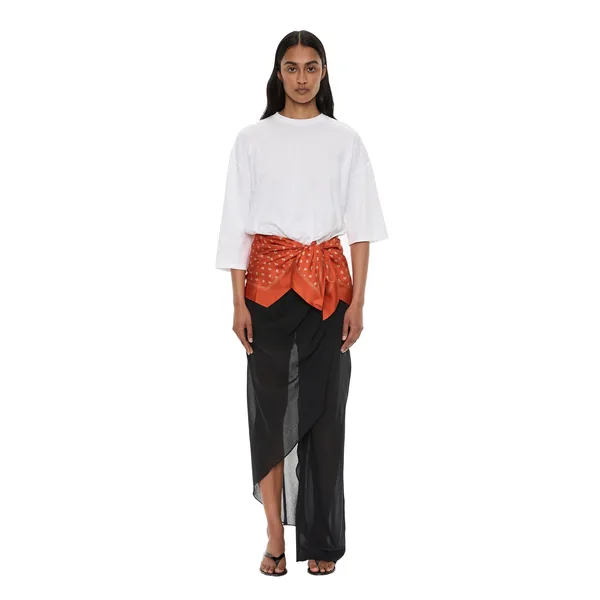 Draped Skirt Cotton Trouser in Black