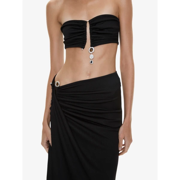 Christopher Esber Droplet Crystal Clasp Cascade Skirt in Black, view 4