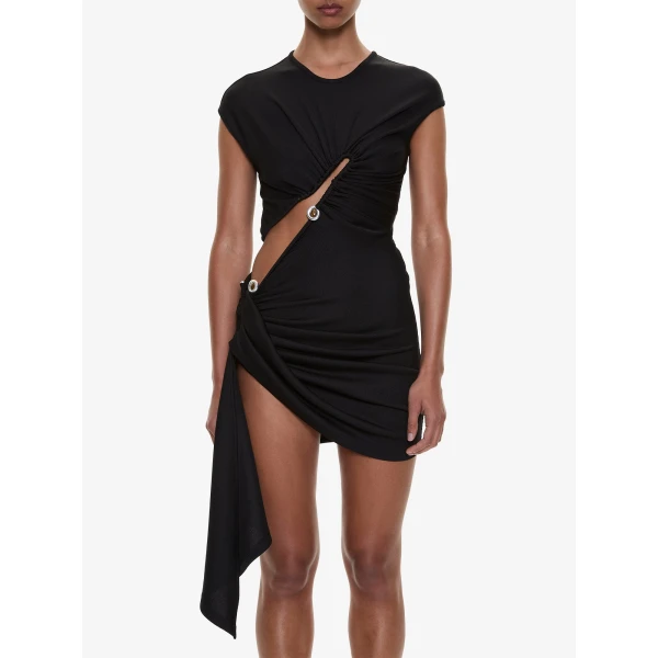 Christopher Esber Droplet Crystal Clasp Draped Tank Dress in Black, view 2
