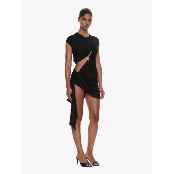 Christopher Esber Droplet Crystal Clasp Draped Tank Dress in Black, view 3