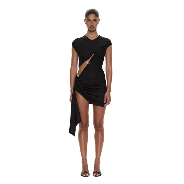 Christopher Esber Droplet Crystal Clasp Draped Tank Dress in Black
