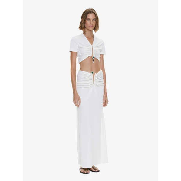 Christopher Esber Droplet Crystal Clasp Skirt in White, view 2