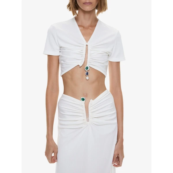 Christopher Esber Droplet Crystal Clasp Skirt in White, view 3