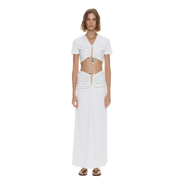 Christopher Esber Droplet Crystal Clasp Skirt in White
