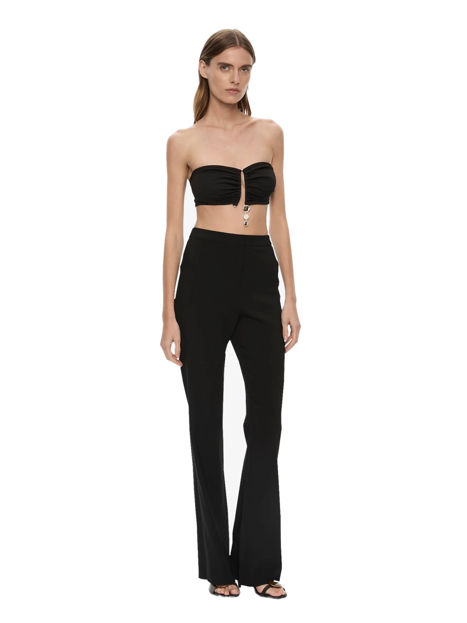 Christopher Esber Droplet Crystal Pendant Ruched Bandeau in Black