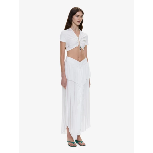 Christopher Esber Droplet Crystal Pendant Ruched Tee in White Top, view 2