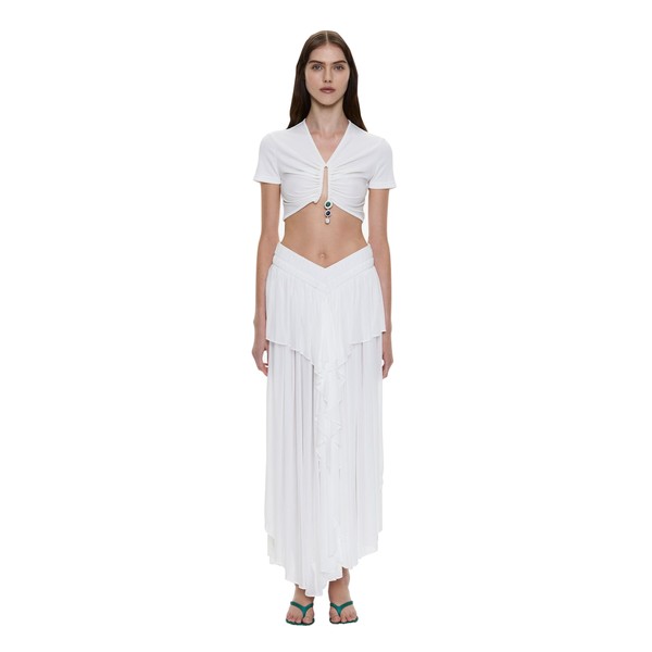 Christopher Esber Droplet Crystal Pendant Ruched Tee in White Top