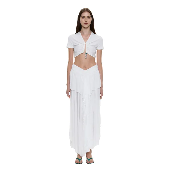 Christopher Esber Droplet Crystal Pendant Ruched Tee in White Top