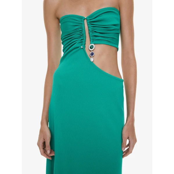Christopher Esber Droplet Crystal Pendant Strapless Dress in Malachite, view 3