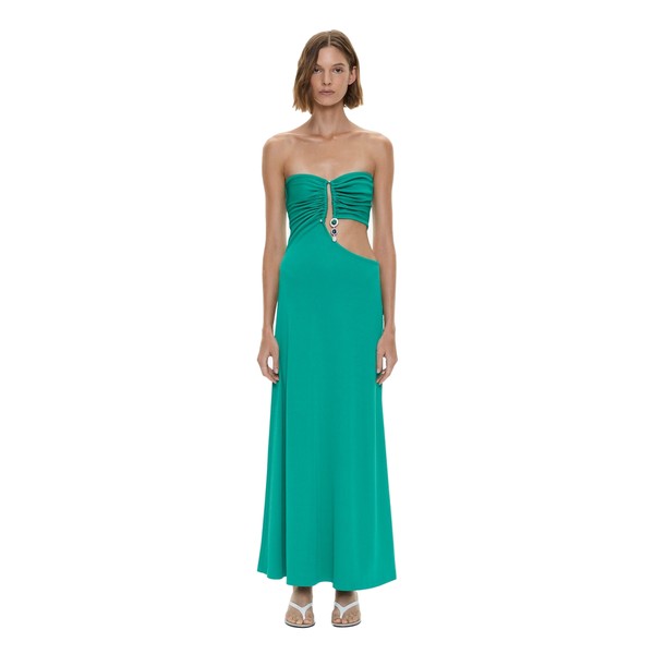 Christopher Esber Droplet Crystal Pendant Strapless Dress in Malachite