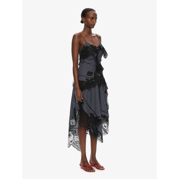Christopher Esber Embroidered Handkerchief Envelope Cami Dress in Inked Check, view 2