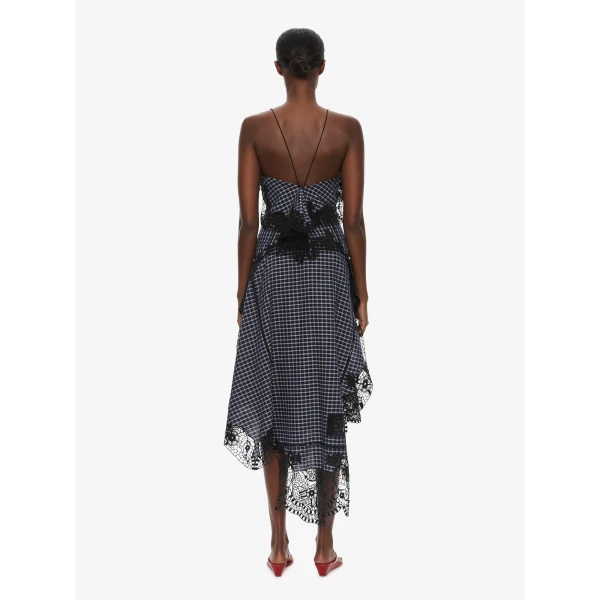 Christopher Esber Embroidered Handkerchief Envelope Cami Dress in Inked Check, view 3