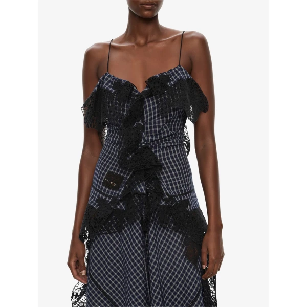 Christopher Esber Embroidered Handkerchief Envelope Cami Dress in Inked Check, view 4