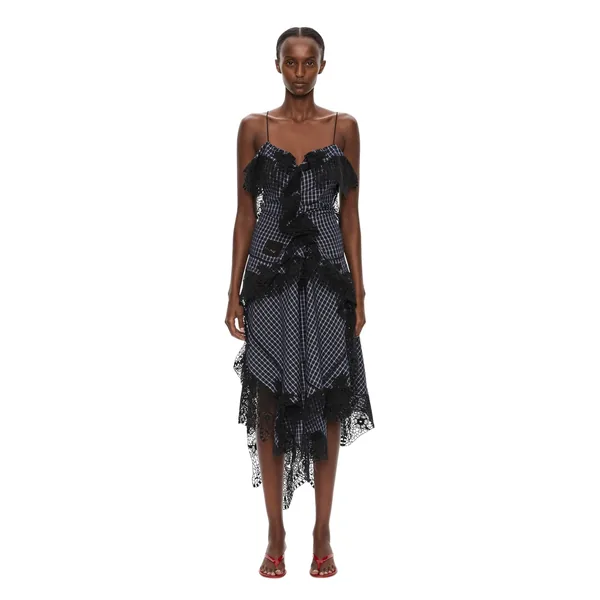Christopher Esber Embroidered Handkerchief Envelope Cami Dress in Inked Check