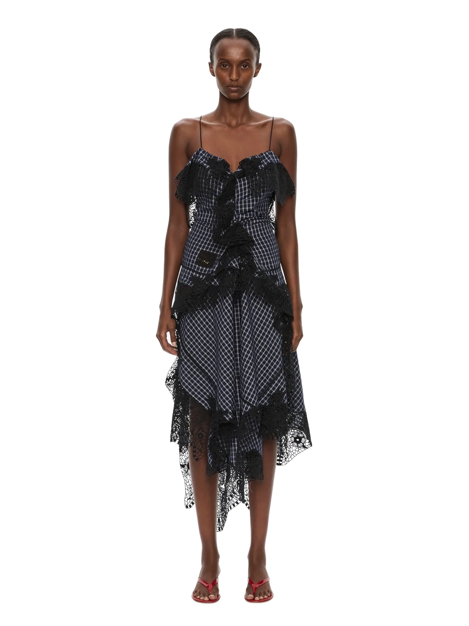 Christopher Esber Embroidered Handkerchief Envelope Cami Dress in Inked Check
