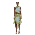 Christopher Esber Embroidered Handkerchief Envelope Midi Skirt in Sky Caper Check