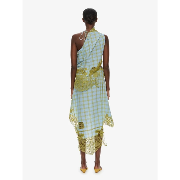 Christopher Esber Embroidered Handkerchief Envelope Midi Skirt in Sky Caper Check, view 4