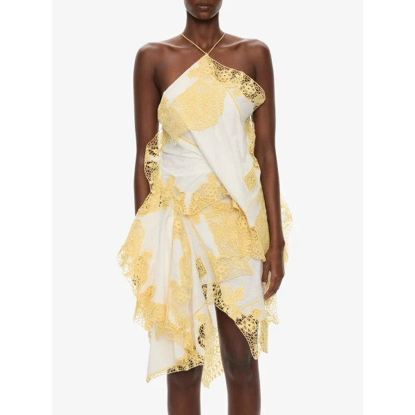 Christopher Esber Embroidered Handkerchief Envelope Scarf Dress in White Soleil, view 2
