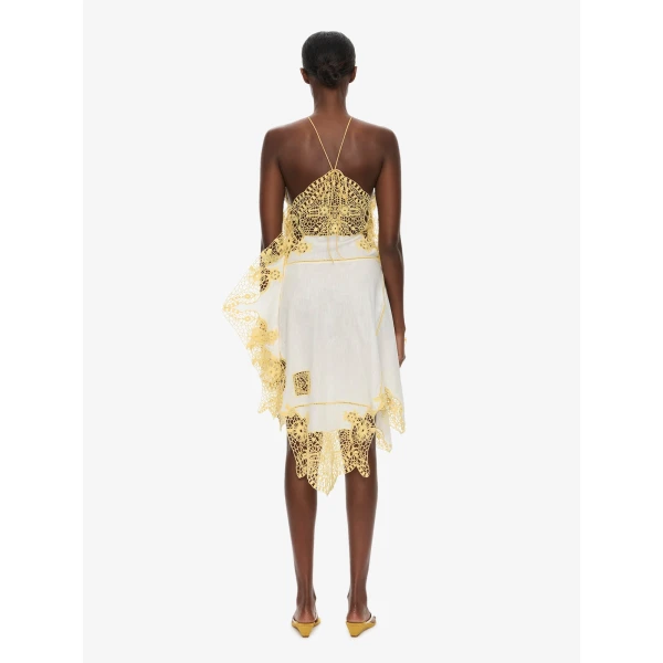 Christopher Esber Embroidered Handkerchief Envelope Scarf Dress in White Soleil, view 4