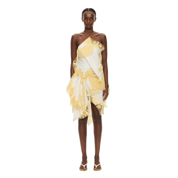 Christopher Esber Embroidered Handkerchief Envelope Scarf Dress in White Soleil
