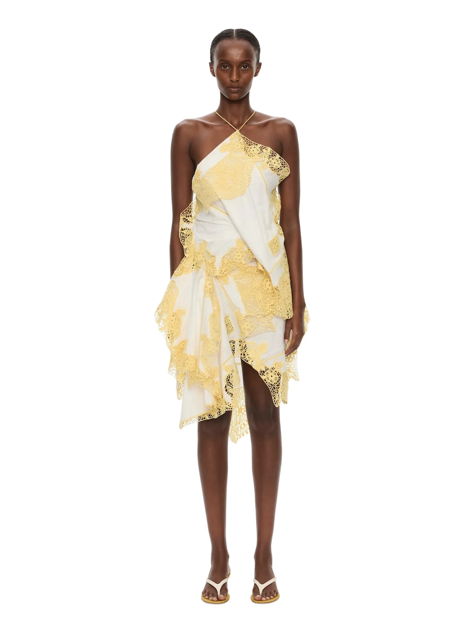 Christopher Esber Embroidered Handkerchief Envelope Scarf Dress in White Soleil