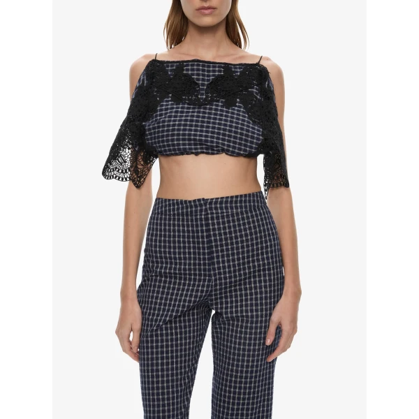 Christopher Esber Embroidered Handkerchief Tee in Inked Check Top, view 3