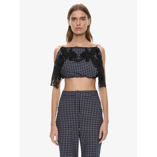 Christopher Esber Embroidered Handkerchief Tee in Inked Check Top, view 5