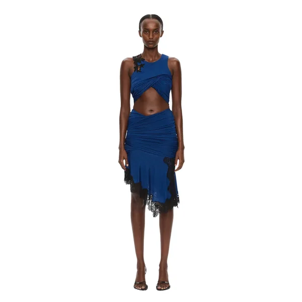 Christopher Esber Hibiscus Embroidered Fold Up Tank in Azurite Black Top